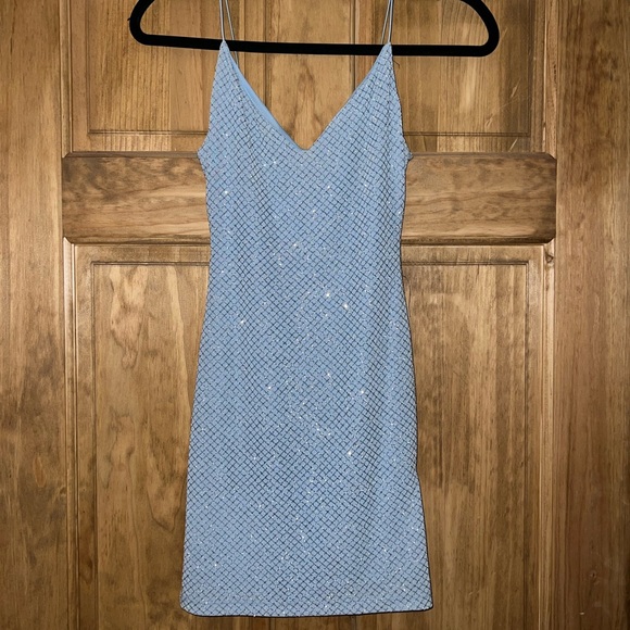 B Darlin Light Blue Sequin Mini Dress - Picture 1 of 3